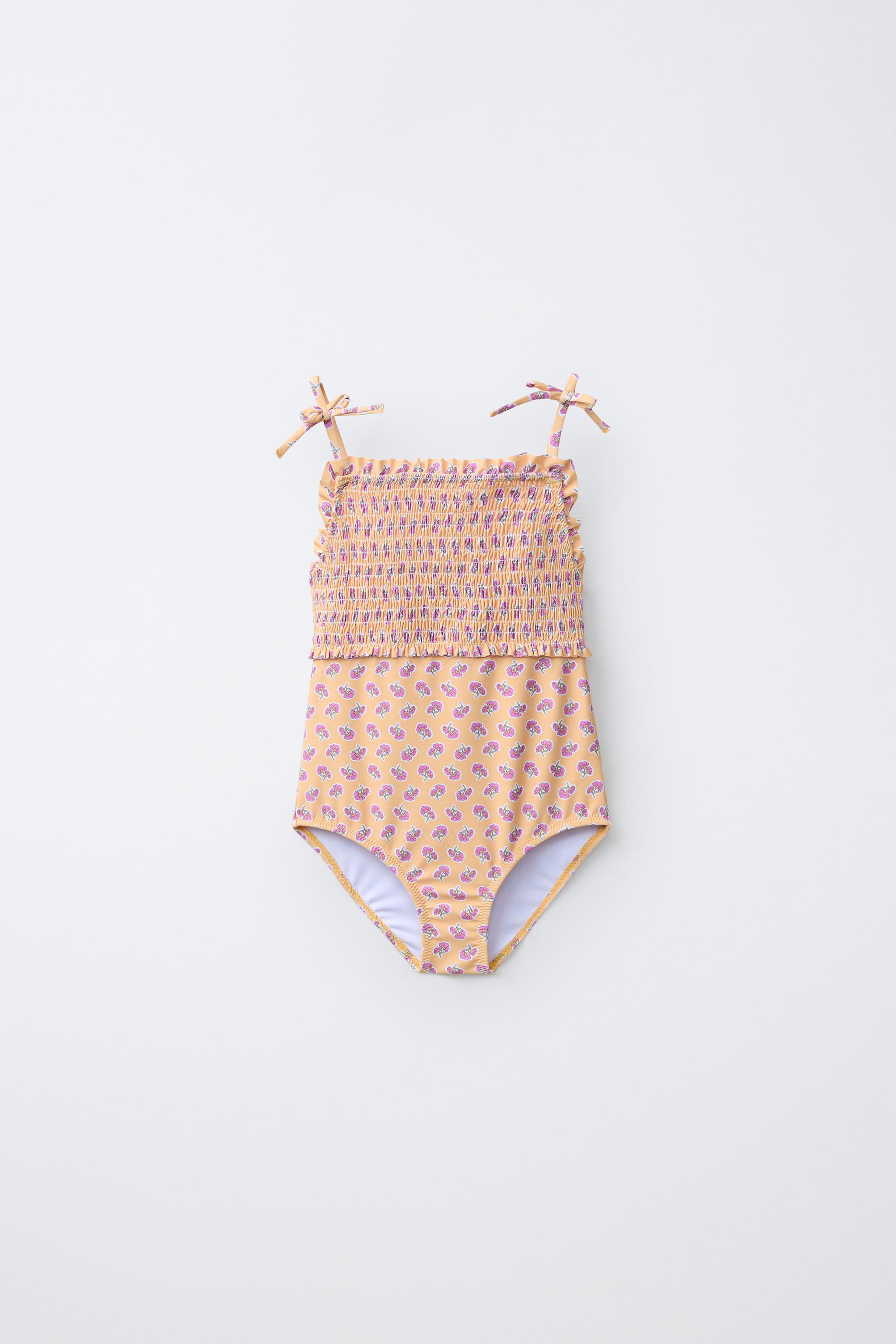 MAILLOT DE BAIN NID D'ABEILLE À FLEURS (6-14 ANS)